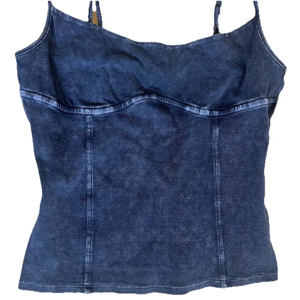 Y2K Forever 21 Black Washed Corset Style Spaghetti Strap Cami Grunge Indie Large - Picture 3 of 5